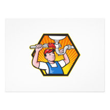 Plumber Worker With Adjustable Wrench Personalized Invite