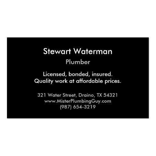 Plumbing business cards plumbers wrench art (back side)