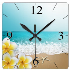 Plumeria Beach Tropical Island Square Wall Clock