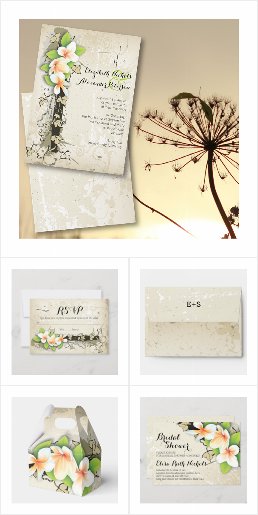 Plumeria beige wedding invitations collection 