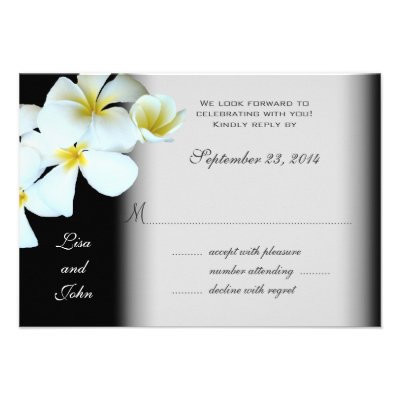 Plumeria on Black Wedding Invitation Reply Cards