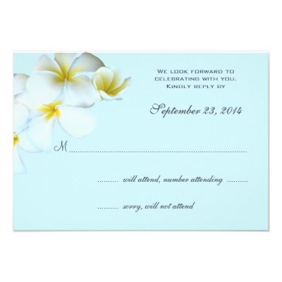 Plumeria on Blue Wedding Invitation Reply Cards