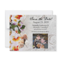 Plumeria Orchid Lei in Sand Photo Save the Date