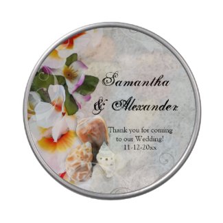 Plumeria Orchid Lei in Sand Sticker Beach Wedding Candy Tin