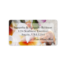 Plumeria Orchid Lei in the Sand Beach Labels
