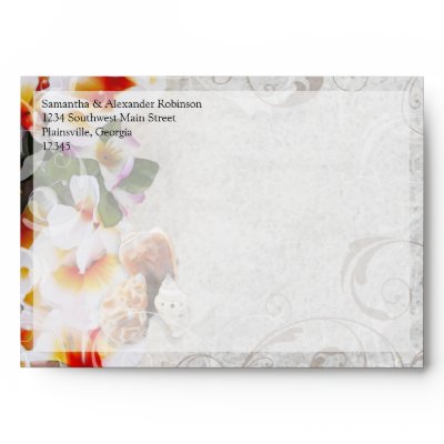 Plumeria Orchid Lei in the Sand Beach Wedding Envelope