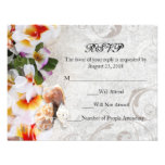 Plumeria Orchid Lei in the Sand RSVP Beach Wedding Announcement