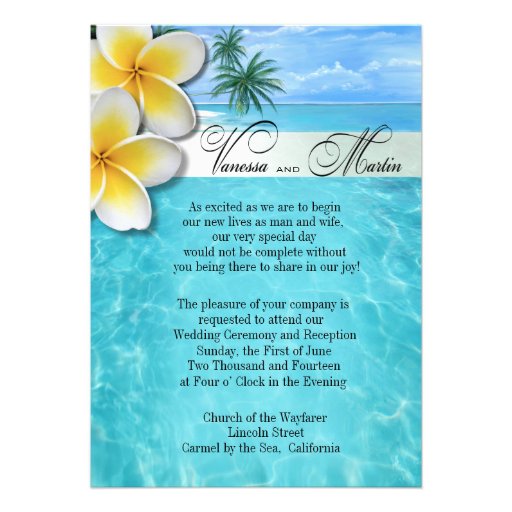 Plumeria Starfish Beach Hawaiian Wedding Personalized Announcements