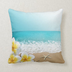Plumeria Starfish Beach Tropical Hawaii Throw Pillows