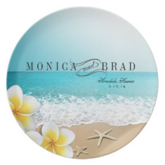 Plumeria Starfish Beach Tropical Hawaii Party Plate