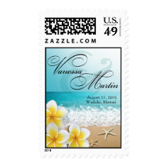 Plumeria Starfish Beach Tropical Wedding Hawaii Postage Stamps