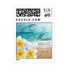 Plumeria Starfish Beach Tropical Wedding Hawaii Stamps