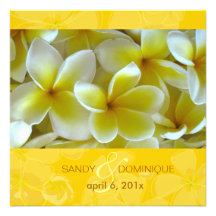 Plumerias on yellow background personalized invitation