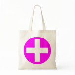 Plus Sign in white with magenta Tote Bags