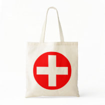 Plus Sign in white with red bags