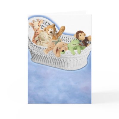Plush toys in moses basket card by swtnskye