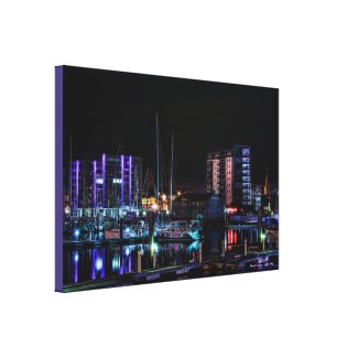 Plymouth Barbican View by Night - wrapped canvas wrappedcanvas