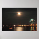 Plymouth Harbor Full Moon Fireworks Print
