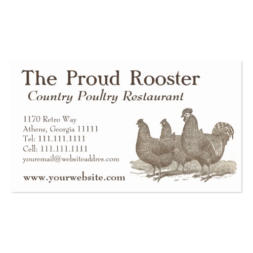 Plymouth Rock Chickens, Rooster Business Card Template (front side)