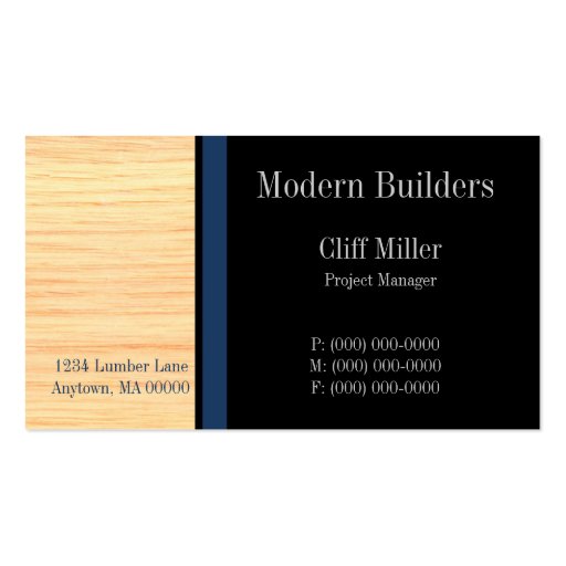 Plywood Construction Business Card, Marine Blue (front side)