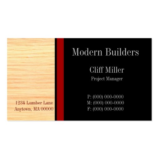 Plywood Construction Business Card, Red (front side)