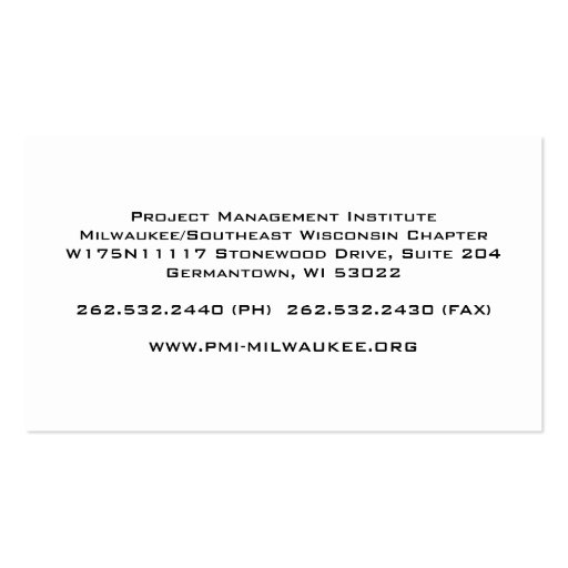 PMI Milwaukee Biz Card Business Card (back side)
