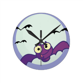 png_2257-Cartoon-Character Happy PURPLE BATS FULL Round Wall Clock