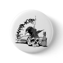 Poe Nevermore Raven Skull & Book Pinback Button