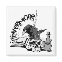Poe Nevermore Raven Skull & Book Fridge Magnet