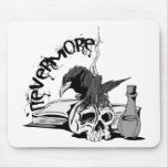 Poe Nevermore Raven Skull & Book Mousepad