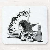 Poe Nevermore Raven Skull & Book Mousepad