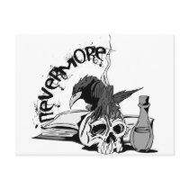 Poe Nevermore Raven Skull & Book Post Card