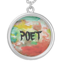 POET TEXT ON A WATERCOLOR BACKGROUND NECKLACE