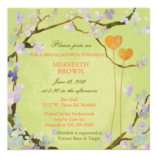 Poetic Two Hearts Spring Bridal Shower Invitations