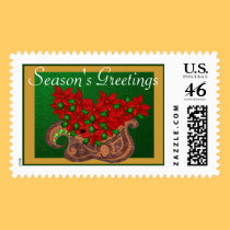 Poinsetta Bouquet Sleigh Postage Stamp stamps
