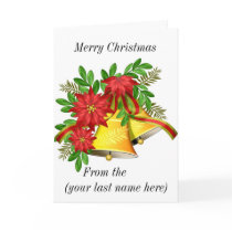 Poinsettas and bells greeting cards