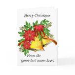 Poinsettas and bells greeting cards