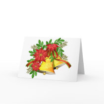 Poinsettas and bells greeting cards