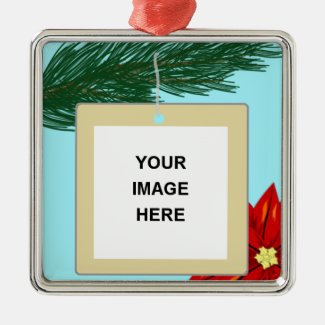 Poinsettia and Evergreen Bough Photo Ornament
