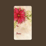 Poinsettia and Holly Gift Tag Label labels