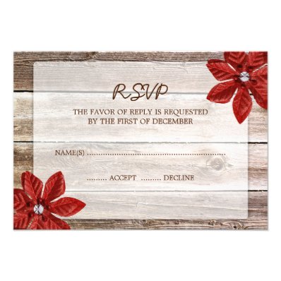 Poinsettia Barn Wood Wedding RSVP Response Card Personalized Invite