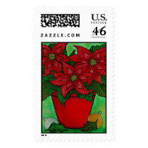 Poinsettia Christmas Stamp by LisaLorenzPaintings Poinsettia Christmas Stamp