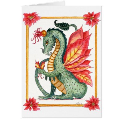 Poinsettia Dragon Greeting Cards