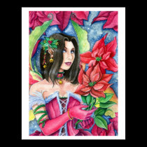 Poinsettia Fairy 11"x14" Print- Christmas Art