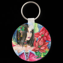 Poinsettia Fairy Keychain- Christmas Holiday Art