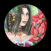 Poinsettia Fairy Magnet- Christmas Holiday Art