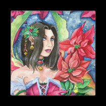 Poinsettia Fairy Magnet- Christmas Holiday Art