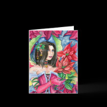 Poinsettia Fairy Note card- Christmas Holiday Art
