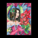 Poinsettia Fairy Postcard- Christmas Holiday Art