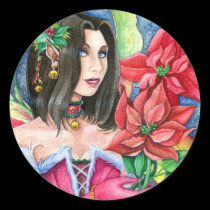 Poinsettia Fairy Small Sticker- Christmas Art